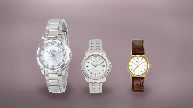 Trei ceasuri Bulova de dama, unul cu diamante, unul Precisionist si unul cu curea de piele