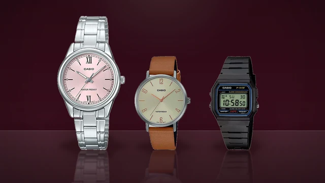 Trei ceasuri Casio de dama, roz, auriu si digital negru