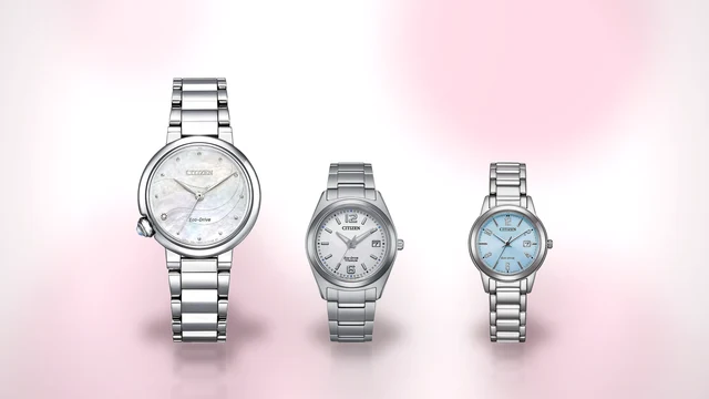Trei ceasuri Citizen de dama, unul Eco-Drive cu cristale, unul de titan si unul cu bratara de otel