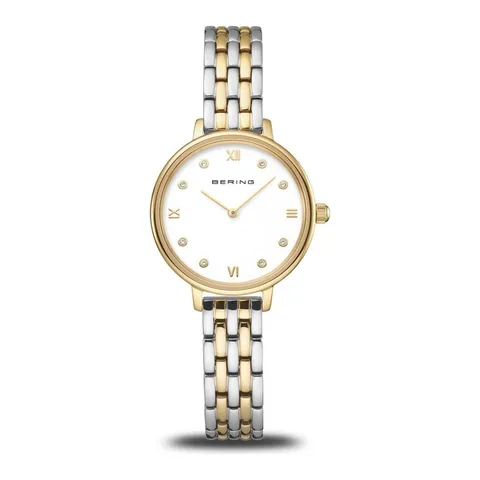 Bering 11028-714-GWP, bicolor, alb-galben, 28x6mm, otel inoxidabil, safir, set cadou
