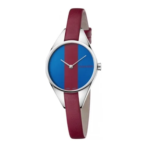 CALVIN KLEIN quartz cu o curea de piele, Albastru, Argintiu, Rosu Bordeaux