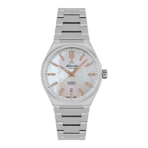 Ceas Atlantic Seawave 39365.41.01R, argintiu, mecanism quartz, rezistent la apa 100m, bratara din inox, cadran perlat