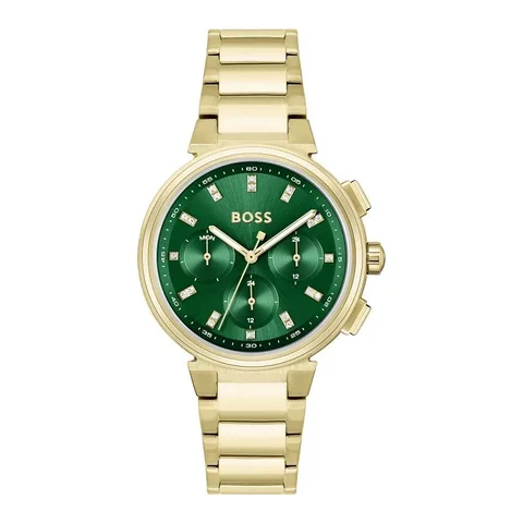 Ceas Hugo Boss 1502679, inox auriu, cadran verde, carcasa 38mm