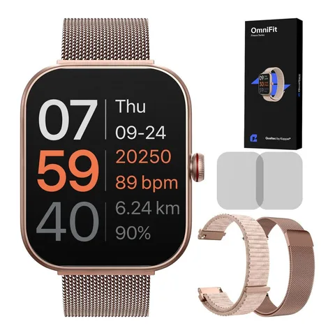 Ceas smartwatch dama, Qualtec by Koppel®, inteligent, fitness, sport, rezistent apa, functie smart numarat pasi, notificari, ecran 1.91", wireless, apelare Bluetooth 5.3, microfon HD, monitorizare somn, limba romana, 2 bratari incluse, OmniFit, roz