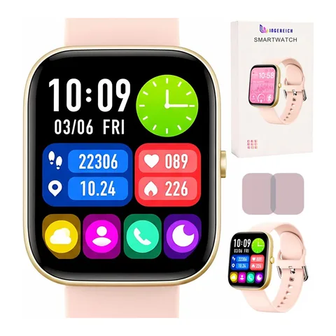 Ceas smartwatch dama Wingereich® C08, inteligent, fitness, sport, rezistent la apa, monitorizare ritm cardiac, tensiune arteriala, SpO2, numarat pasi, notificari apeluri si mesaje, ecran 1.91", apelare Bluetooth, monitorizare somn, limba romana, roz