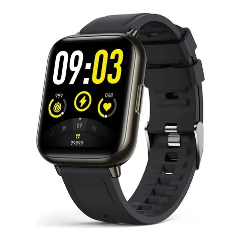 Ceas SmartWatch Saphir® idealStore, Ecran HD 1.69 inch, Notificari Apeluri/Mesaje, Monitorizare Ritm Cardiac si Tensiune Arteriala, Compatibil iOS/Android, Negru
