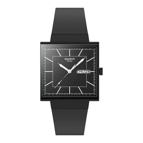 Ceas Swatch Bioceramic What if... Blackagain?, negru, curea cauciuc, mecanism quartz, 3 ATM