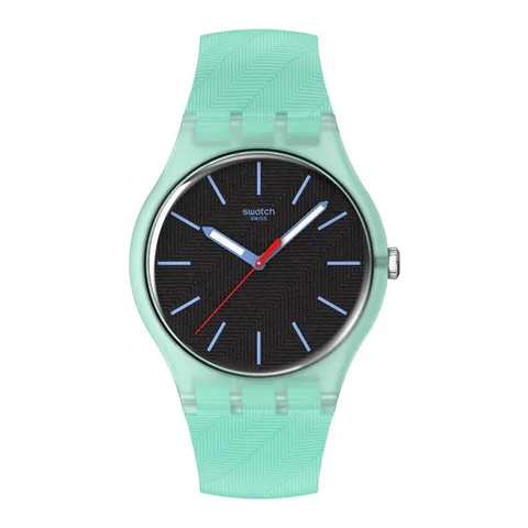 Ceas Swatch, model SO29L103, turcoaz, negru, mecanism quartz, rezistent la apa 3 ATM