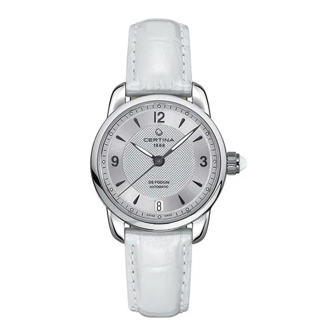 Certina automatic cu curea din piele Podium Lady, Alb