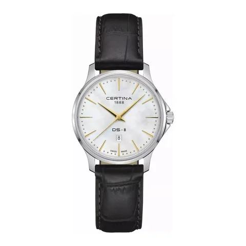 Certina C045.010.16.111.00, mecanism quartz ETA, 8mm, argintiu, curea din piele, rezistent la 100m
