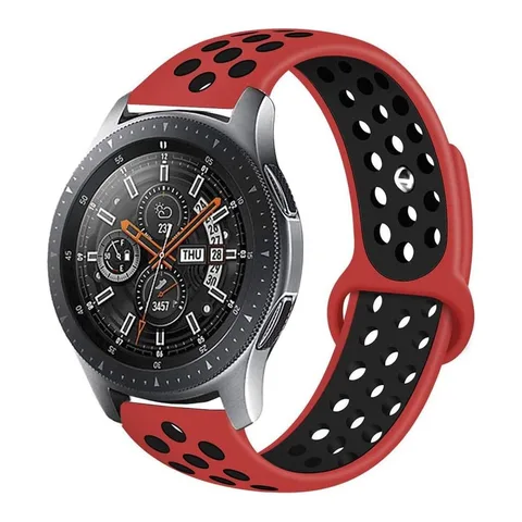 Curea silicon ZAFIT™ 20 mm, design Sport, compatibila cu Samsung Galaxy Watch 42mm, Huawei Watch GT 2 42mm, sau orice ceas de 20mm latimea curelei; ROSU/NEGRU CS03