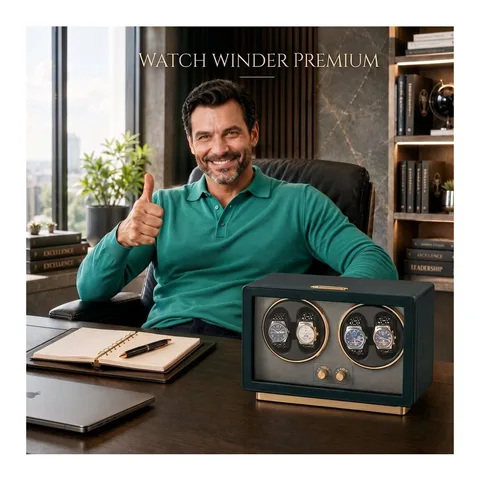 Cutie Intors Ceasuri Automatice, Watch Winder Premium W163L, Rotator pentru Ceasuri Automate cu 4 programe presetate, Iluminare LED, Alimentare la Priza sau Baterii