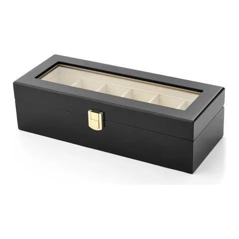 Cutie medie din lemn cu display pentru 6 ceasuri, neagra cu interior alb, DARO®