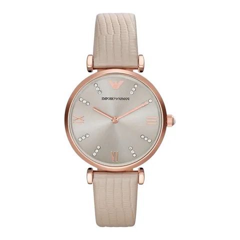 Emporio Armani rotund cu o curea de piele, Bej