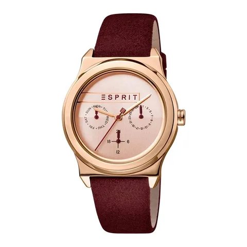Esprit quartz cu o curea de poliuretan, Rosu Bordeaux/Auriu