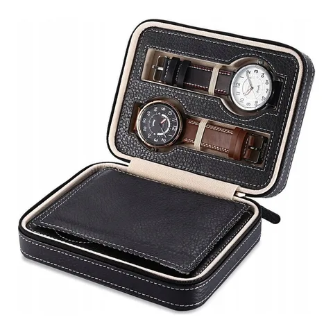 Etui De Calatorie Pentru Ceasuri, Bomstom, 6.0 x 13.5 x 18 cm, Sticla, Fermoar Confortabil, Protectie Impotriva Zgarieturilor, Ideal Pentru Calatorii, Negru, 4 Ceasuri