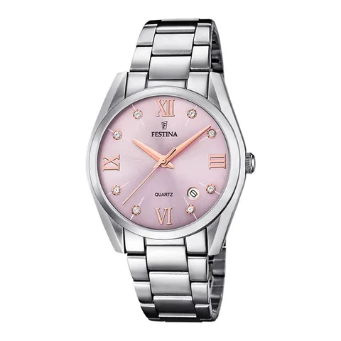 Festina din otel inoxidabil decorat cu zirconia, Argintiu