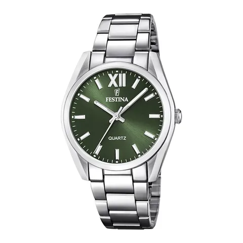Festina quartz cu cadran cu logo, Verde, Argintiu