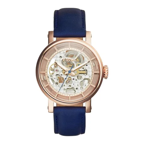 Fossil automat cu o curea de piele Original Boyfriend, Albastru inchis