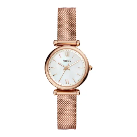 Fossil cu bratara metalica tip plasa Carlie, Auriu rose