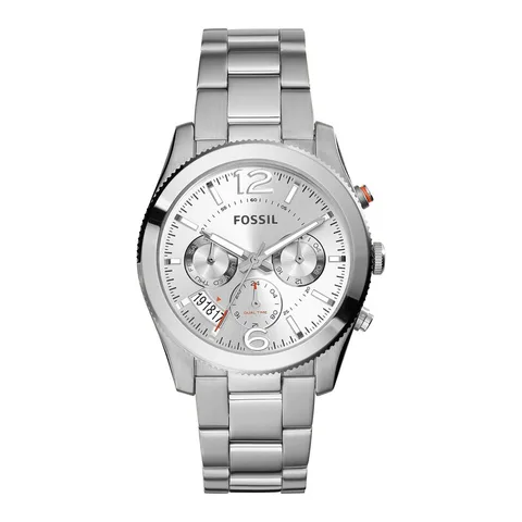 Fossil cu doua fusuri orare si bratara metalica, Argintiu