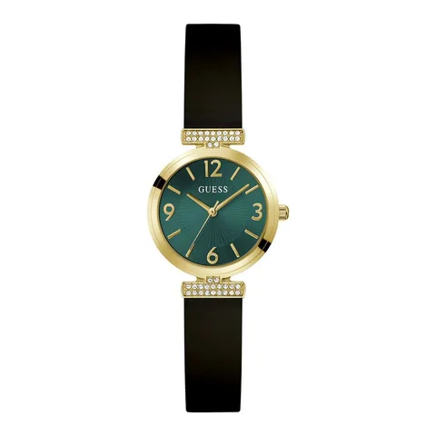 GUESS cu o curea de silicon si zirconia, Negru