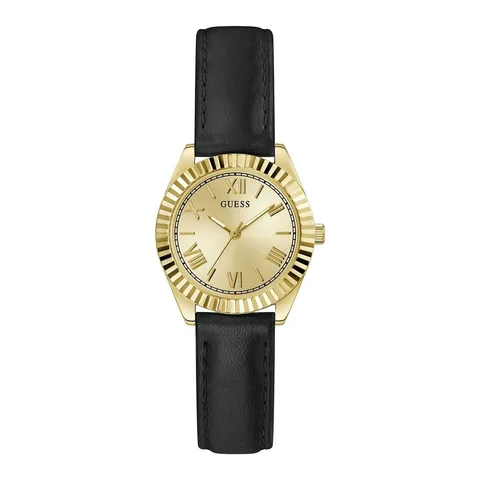 Guess quartz cu o curea de piele, Negru