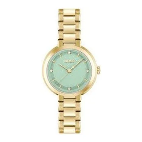 HUGO BOSS, quartz, verde/auriu