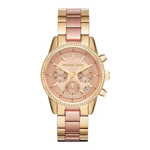 Michael Kors cronograf din otel inoxidabil Ritz 2-Tones, Auriu/Auriu rose