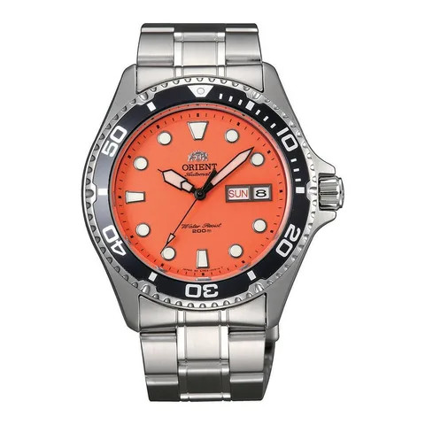 ORIENT unisex automatic cu bratara metalica, Argintiu/Oranj/Negru