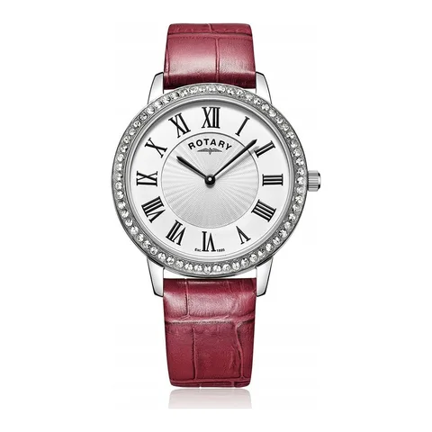 Rotary, model LS00358/06/R, cyrconii, argintiu, 38mm, curea rosie