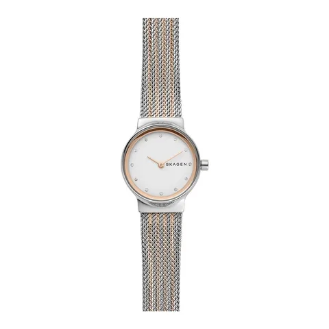 Skagen cu bratara metalica tip plasa Freja, Argintiu/Auriu rose
