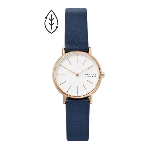 Skagen cu o curea de piele Signatur, Albastru