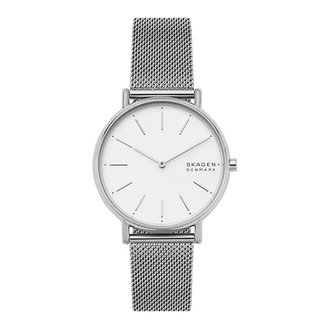 Skagen rotund cu bratara metalica cu model plasa, Argintiu