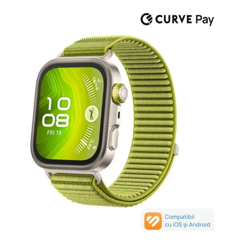 Smartwatch HUAWEI Watch Fit 4 Pro, Titanium Color Body with Green Woven Strap