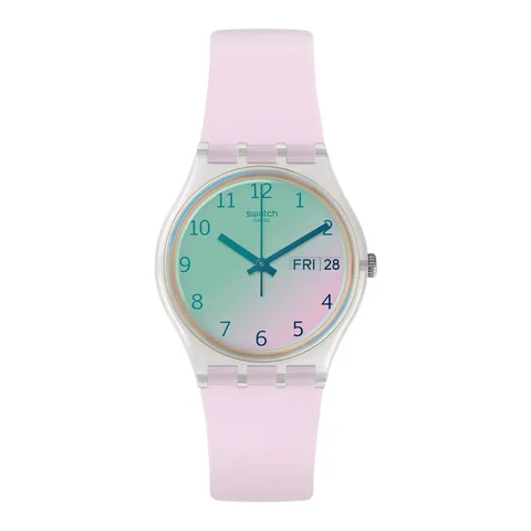 Swatch analog cu o curea de silicon, Roz pal