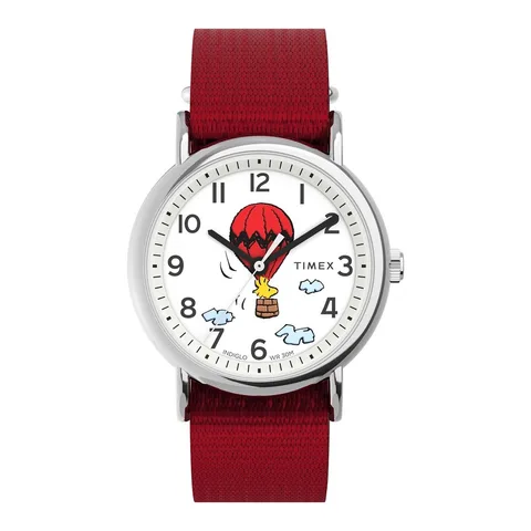 Timex analog unisex Weekender x Peanuts - 38 mm, Rosu