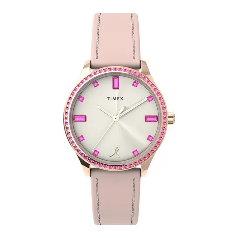Timex, Metal/Piele naturala, Quartz, 5 ATM, Roz