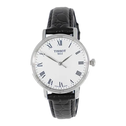 Tissot analog cu curea din piele, Negru