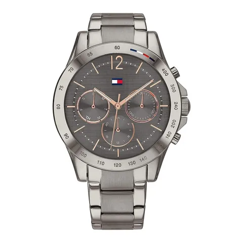 Tommy Hilfiger cronograf cu bratara metalica, Argintiu inchis