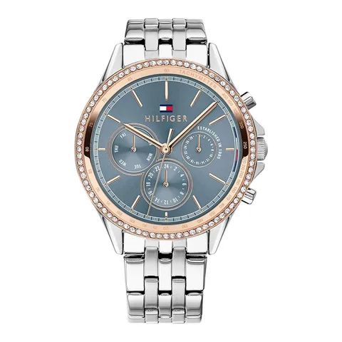 Tommy Hilfiger cu functii multiple, decorat cu cristale, Argintiu/auriu rose/gri carbune