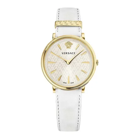 Versace V-Circle, inox/piele, 38mm, 5 ATM, alb/auriu